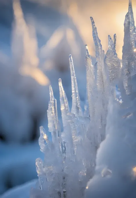 highres,ultra-detailed,close-up,detailed rime ice,beautiful ice formations,dazzling ice crystals,crystalline structures,ethereal beauty,sparkling frost,natural wonders,frozen art,reflection of light,subtle shades of blue and white,glistening surface,lumino...