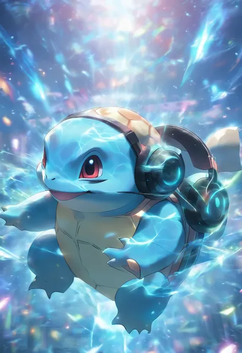 Squirtle from pokemon wearing a gaming headset, cinematic texture, masterpiece, horizontal, wallpaper