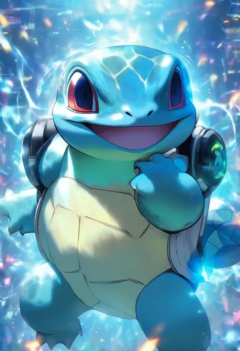 Squirtle from pokemon wearing a gaming headset, cinematic texture, masterpiece, horizontal, wallpaper