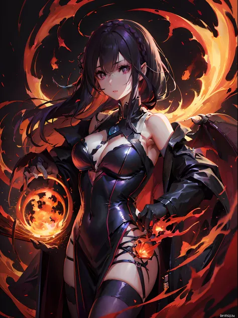 anime girl with a black cape, purple hair and red eyes holding a glowing ball, demon anime girl, extremely detailed artgerm, badass anime 8 k, succubus in tight short dress, beautiful succubus, demon girl, mika kurai demon, artgerm on artstation pixiv