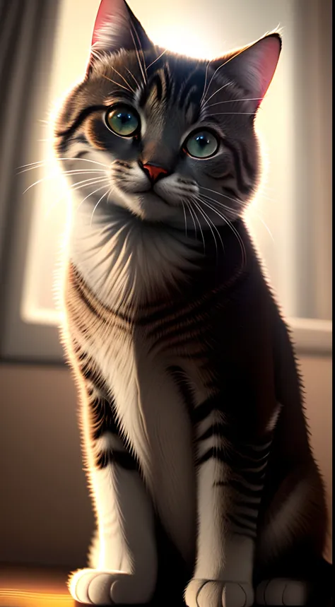 Um gatinho fofo, (((vestindo terno: 1, 5))), heart-shaped pupils, smile, grin, high detail, Conceptual art, Renaissance, chiaroscuro, depth of field, cinematic lighting, glowing light, god rays, bloom, chromatic aberration abuse, scanlines, scanlines, scan...