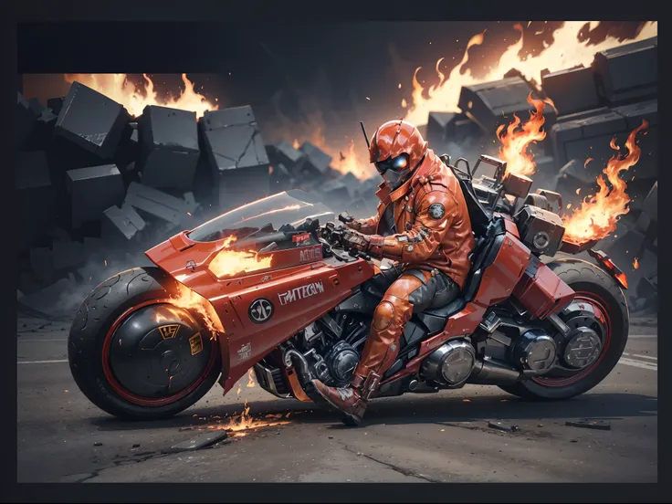 (offcial art, Unity 8k wallpaper, Ultra-detailed, Beautiful, Masterpiece, Best quality, 1.4x more realistic), (Marvel hero Ghost Rider: 1.5), There was a fire in his eyes, The corpse was wrapped in burning chains, Titanium chains and the future technology ...