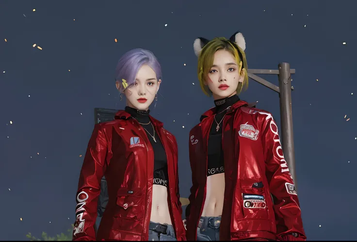 2 girl with red color jackets