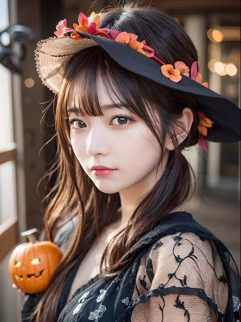 Halloween Girls、Halloween Costumes、Halloween Backgrounds、(​masterpiece:1.3), (8K, Photorealsitic, Raw photography, Top image quality: 1.4), Japan women、Super Detail Face、Eye of Detail、二重まぶた、foco nítido:1.2、prety woman:1.4、top-quality、​masterpiece、超A high r...