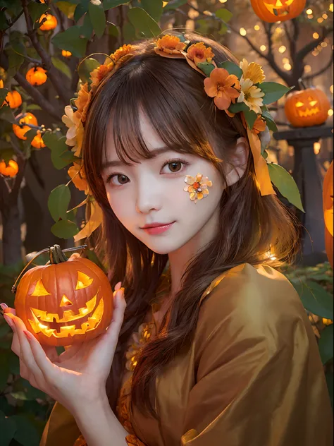 (​masterpiece、top-quality、top-quality、Beautifully Aesthetic:1.2)、(((Cute Shining Jack Lantern Head Girl)))、((I cant see the girls face))、halloween night、ighly detailed、colourfull、highestdetailed,Russian beauty models