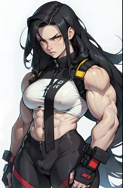 (((((1 girl))))) angry very long hair pale skin black hair yellow eyes ((((muscular))))