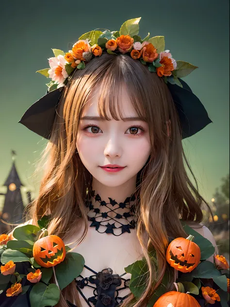 (​masterpiece、top-quality、top-quality、Beautifully Aesthetic:1.2)、(((Cute Shining Jack Lantern Head Girl)))、((I cant see the girls face))、halloween night、ighly detailed、colourfull、highestdetailed,Russian beauty models