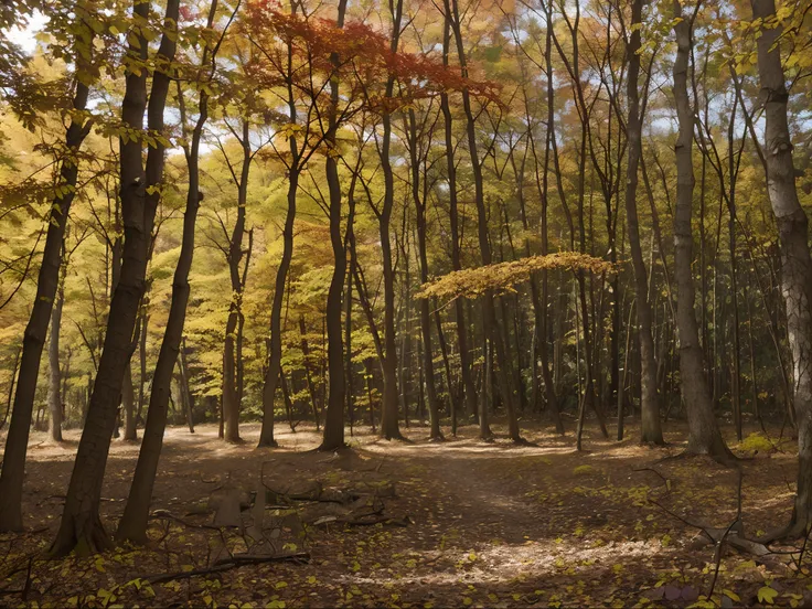 Colorful autumn foliage in the woods.