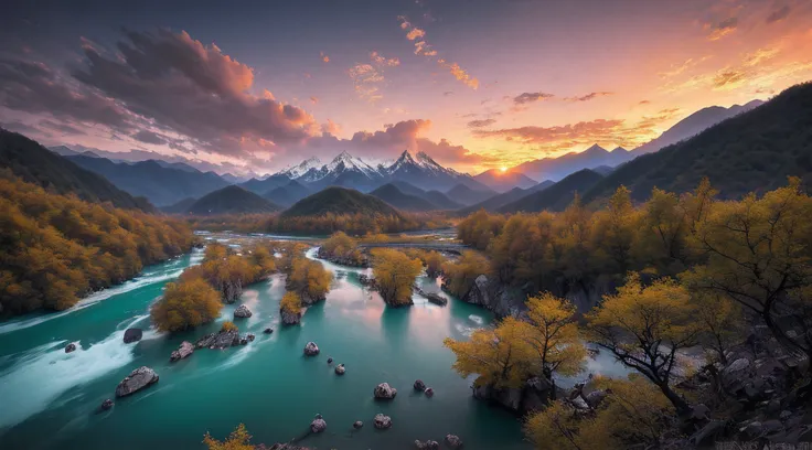 Landscape photography of Jiuzhaigou Valley by marc adamus, evening, sunset, afterglow, beautiful, wide angle lens, 12mm, f4