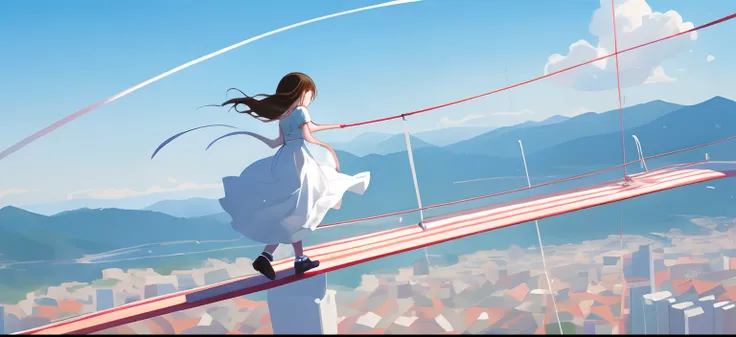 Girl walking on a tightrope、barely