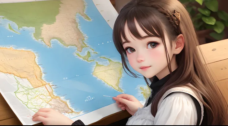 Create A girl holding a map