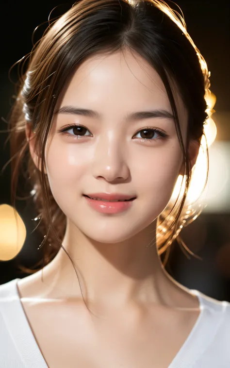 1 girl, Close-up of the face、(sad:1.4), (Photo Real:1.4), (hyper realisitic:1.4), (Smooth lighting:1.05), 22 years old, Soft lighting, Back lighting, (cheerfulness:1.2),  (Finest Real Textured Skins), Narrow-eyed, Super fine face, Gravure Idol Pose, glowy ...