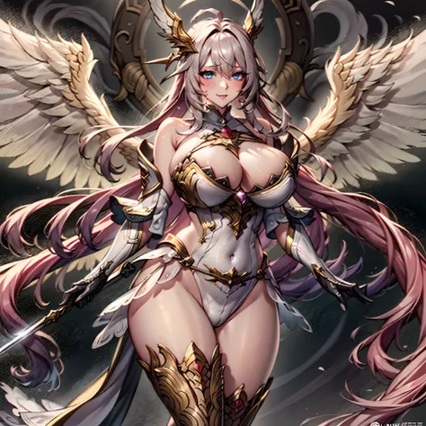 Quality over 8K, a female angel,Sexy,Long Blonde Hair,Anime,Goddess,Symmetrical blue eyes,Ultra detailed eyes,Transparent lingerie,forest,Sword,golden wings,Full body,hyperdetailed lips, hyperdetailed face, Double eyelids, Ultra Detailed feet,で,Beautiful l...