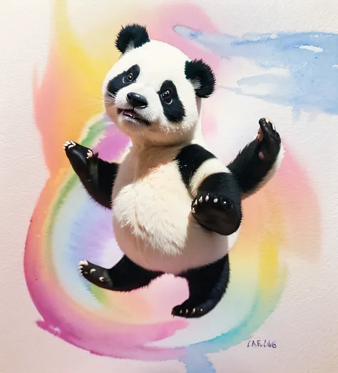 1 panda dancing, Traditional watercolor style. ●AR4:5 - sec 400 - rainbow 5