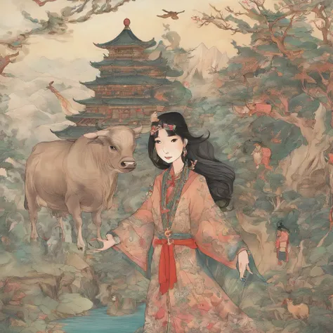 The Zhuang girl and the ox king god guard the village together