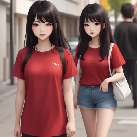 Girl black hair with red tshirt