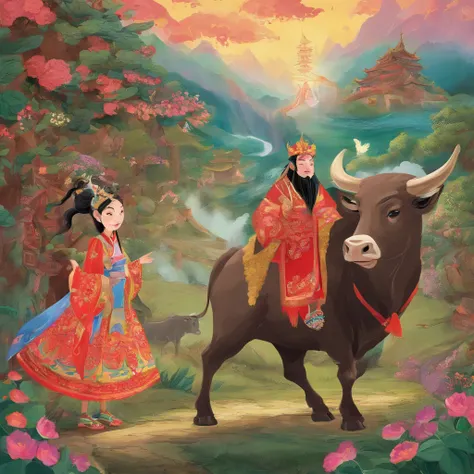 The Zhuang girl and the ox king god guarded the village together