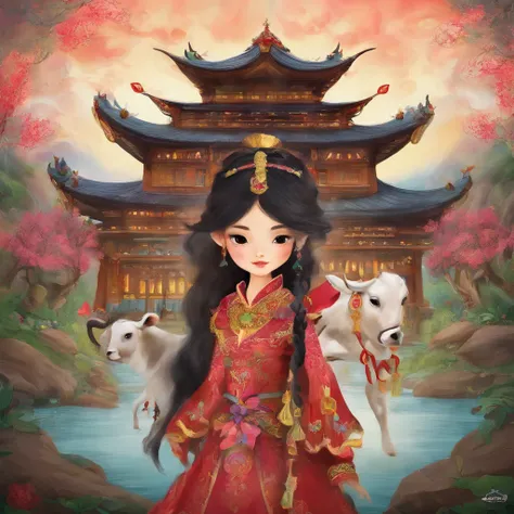 The Zhuang girl and the ox king god guarded the village together