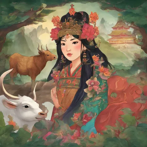 A Zhuang girl guards the village with the god Ox King