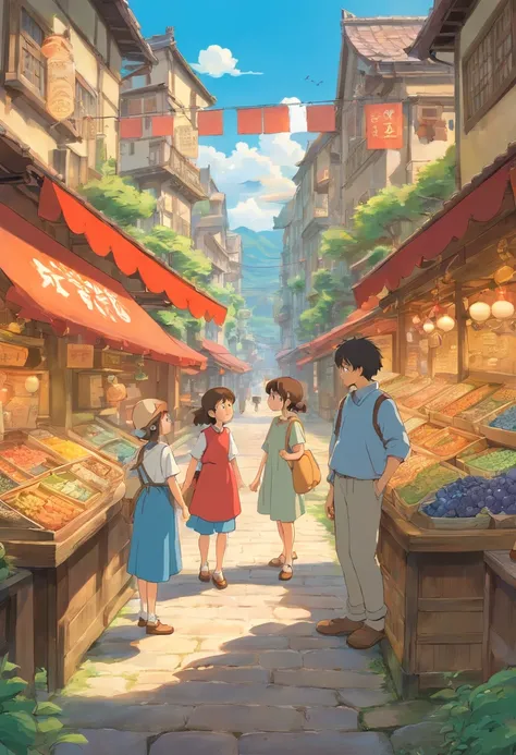 AIn a bustling market, boy and girl bump into each other while following the same ancient map