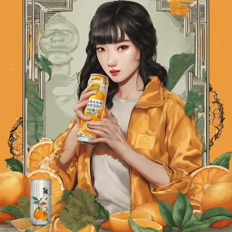 Someone is holding a bottle of orange juice with a sticker, drink, made of drink, it has lemon skin texture, lemon demon, Wang Chen, energy drink, qiangshu, made of lava, daoshu, 千 葉 雄 大, Fire punch, komono, zmonzheng