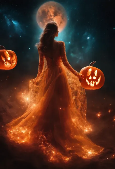 Witch Nebula ,Glowing jack-o-lanterns, Biomechanicals, Strangely, horrid, nightmare, Very bright colors, Galactic particles , There is bright light, Mshiv, wallpaper art, ultra HD wallpaper