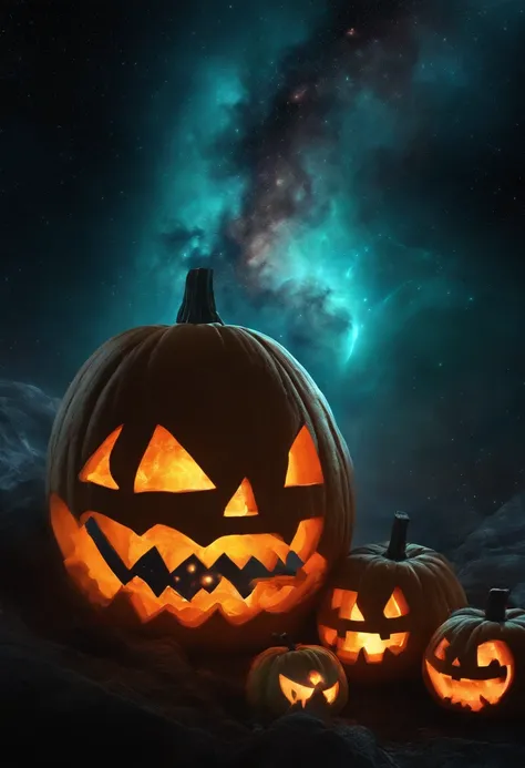 Witch Nebula ,Glowing jack-o-lanterns, Biomechanicals, Strangely, horrid, nightmare, Very bright colors, Galactic particles , There is bright light, Mshiv, wallpaper art, ultra HD wallpaper