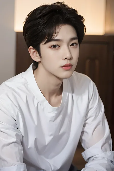 Alpha Asian man in white shirt looking at camera, Shin Jinying, Kim Do-young, Male ulzzang, Cai Xukun, South Korean male, jinyoung shin aesthetic, wan adorable korean face, handsome young man face, jaeyeon nam, Kim Tae-joon, hyung tae, inspired by jeonseok...