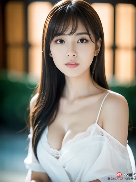 Woman with beautiful face、bustup　、cleavage of the breast、(in 8K) , ​master piece, (No retouching, Lip gloss, False eyelashes, Real Skin, of the highest quality, 超A high resolution, depth of fields, chromatic abberation, Caustics, Wide Lighting, Natural Sha...