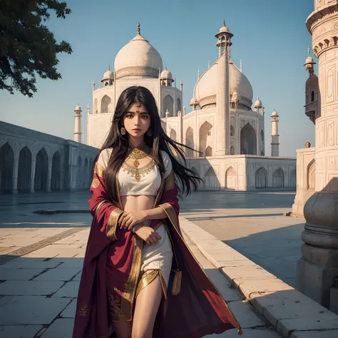 Indian girl In front of taj mahal