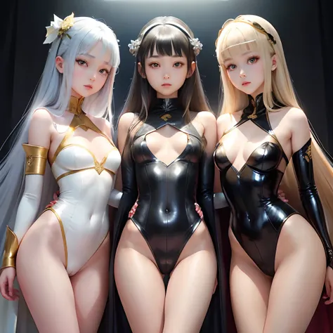 silber hair、hime-cut、Golden Eyes、Teenage sisters、flat chest、Thin pubic hair、Beautiful open legs、military outfits