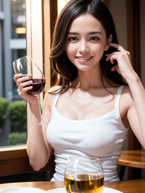 (64K, UHD, top quality, masterpiece: 1.2), (realistic, photorealistic: 1.37), super detailed, pretty woman 1 person, (slim face), (slim body), (brown hair), (short cut), cheeks slightly blushing, (35 years old), 38 years old, solo, beautiful detailed urban...