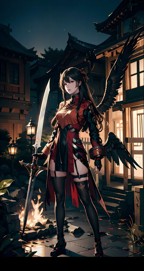 girl with a sword and wings in a outdoor area, halloween them, masterpiece goddess of sorrow, fine details. girls frontline, cus...