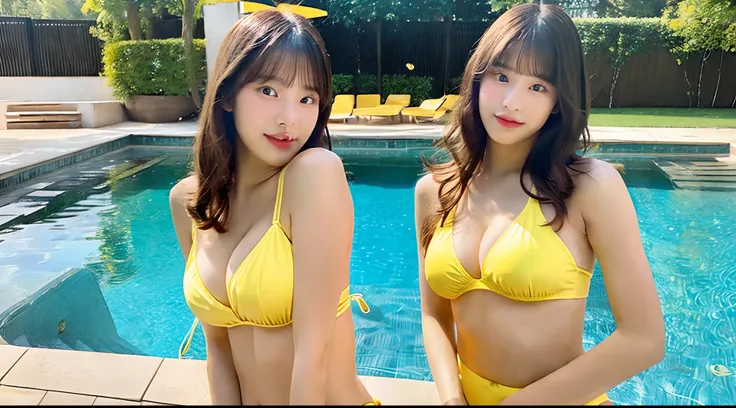 Beautiful woman 18 years old in yellow bikini(f cup tits)