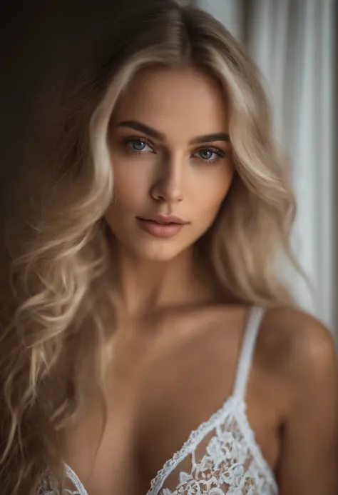 Oman with matching tank top and panties, fille sexy aux yeux bleus, Portrait Sophie Mudd, Portrait de Corinna Kopf, cheveux blonds et grands yeux, selfie of a young woman, ohne Maquillage, maquillage naturel, Look directly into the camera, Visage avec Artg...