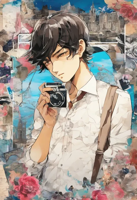 The boy captures the footage with his mobile phone ,anime big breast,stolen goods,attitude,fashionable cloth,elegant backdrop,