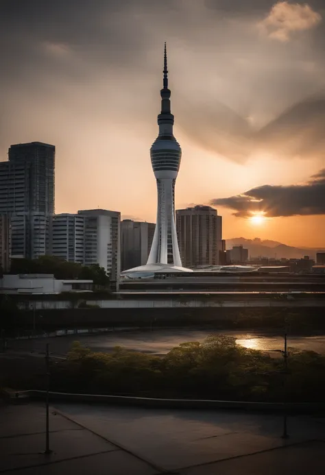 ((skytree)) Sumida City General Gymnasium in the hinterland of Tokyo, early evening, ((The sun shines in the west)), Core Low Key, Highest Quality, Hyper-Resolution, Hyper-Realism, sharpness, Fantastic