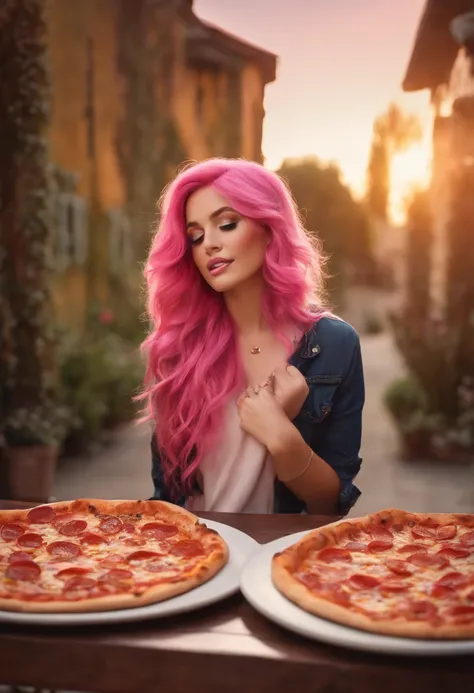 Pink hair funny pizza