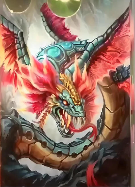 Someone holds a cell phone with the image of a dragon on it, nychos art aesthetic, Slifer the dragon of the sky, digital painting of quetzalcoatl, quetzalcoatl, Ilustraciones de Yugioh, Airbrush illustrations, ✏️🎨, Illustrations of a phoenix, Estilo de art...