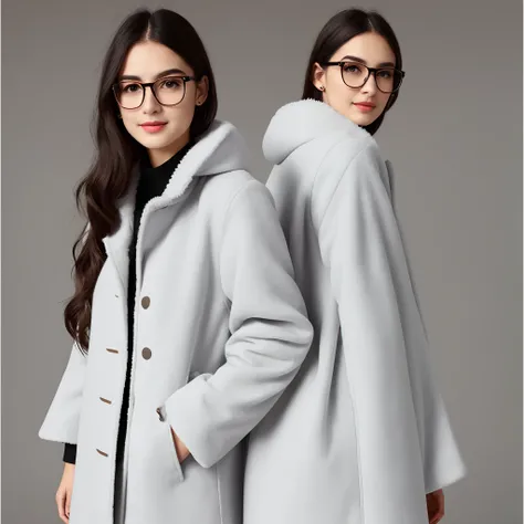 Woman in glasses　with round face　Manteau blanc