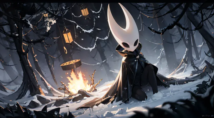 hornet in a dangerous forest , dark city,best quality,ultra-detailed,dark and mysterious lighting, winter, cold, snowfall,anxiou...