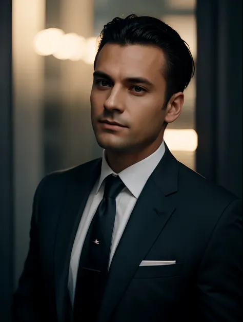 Close crop hair, man in a suit and tie posing for a picture, a portrait , in a suit, headshot profile picture,  promotional portrait, photorealistic, ultra realistic, ultra resolution photorealistic, cinematic lighting