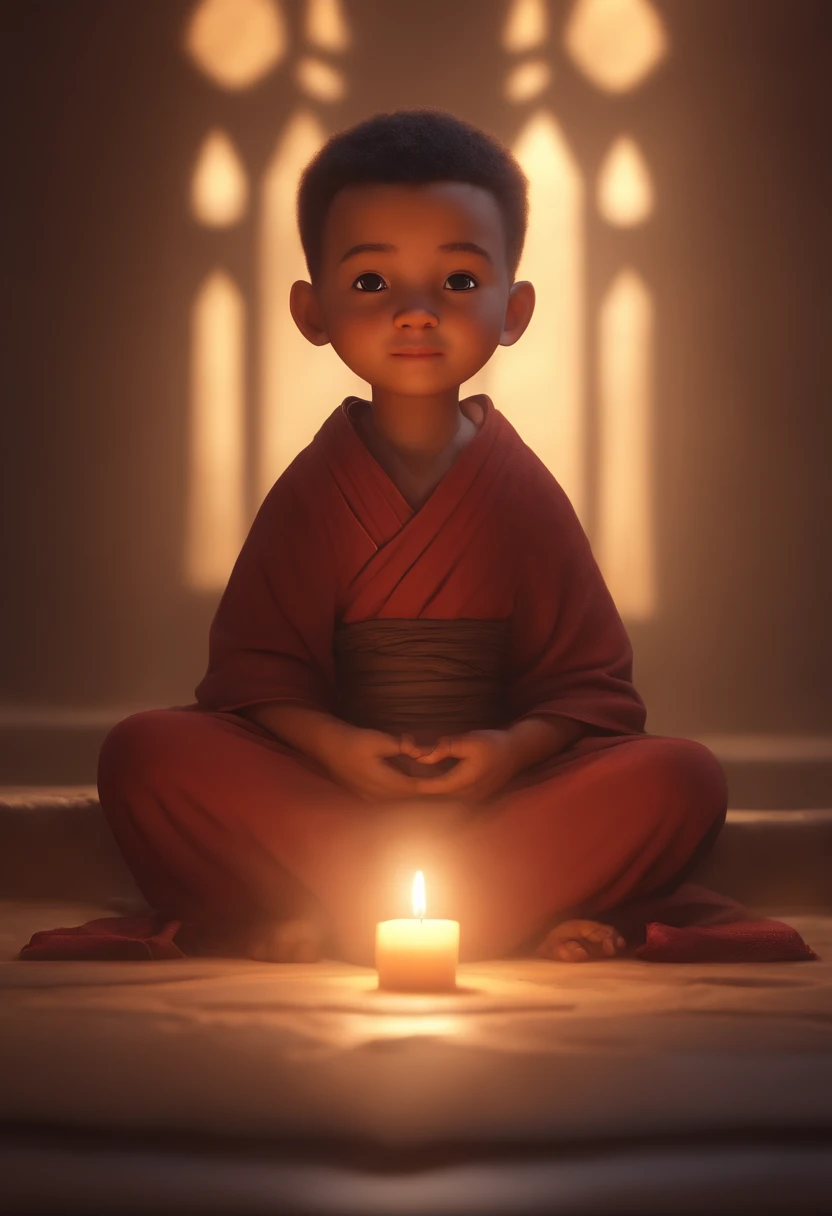 The child sits on the ground，There is a candle in front of him, Cute digital painting, childrens art in artstation, wojtek fus, Ross Tran 8 K, Personagem pequeno. Unreal Engine 5, Rosla global lighting, 3 D rendering character art 8 K, concept art of a mon...