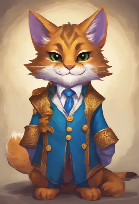 Tabaxi, Wearing Brave Suit, vivid blue with white collar and bronze buttons, masterpiece, best qualityTabaxi, Wearing Brave Suit, vivid blue with white collar and bronze buttons, masterpiece, best quality