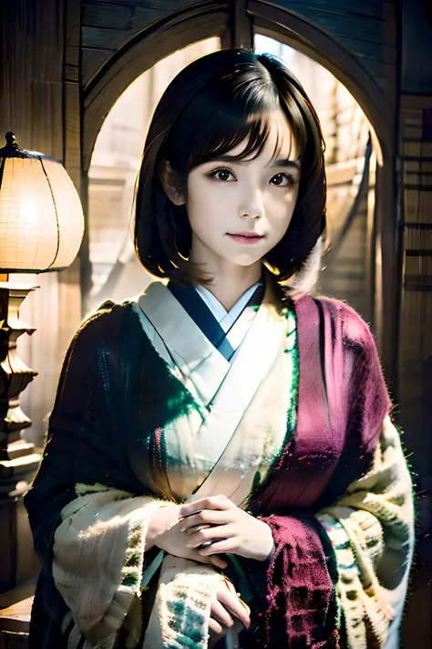 14years,(Portrait, High resolution:1.2), Ultra-detailed, Vivid colors, Studio Lighting, black straight bob hair, A Japanese Lady, Beautiful, Hogwarts Cosplay