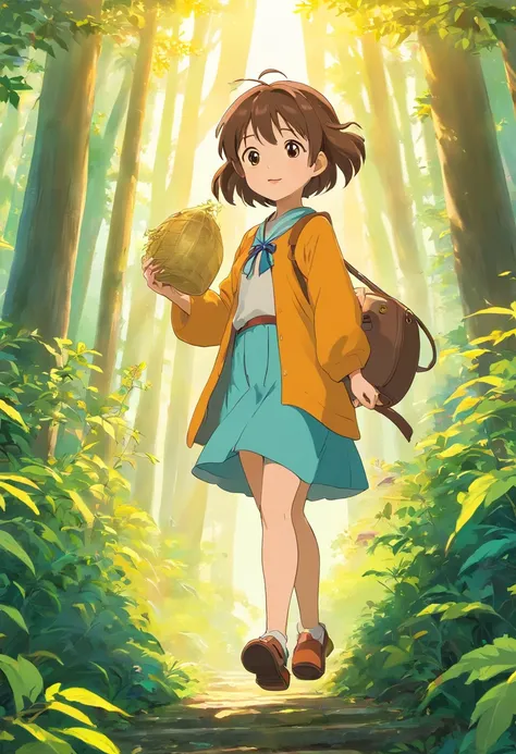 haruhi，rays of sunshine，Little girl，In the mountains and forests，Pick Chinese herbs