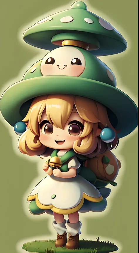 digitalart、Personification of the mushroom spirit、Yuru Chara Style、The hat is characteristic、Laugh、Wearing a bell