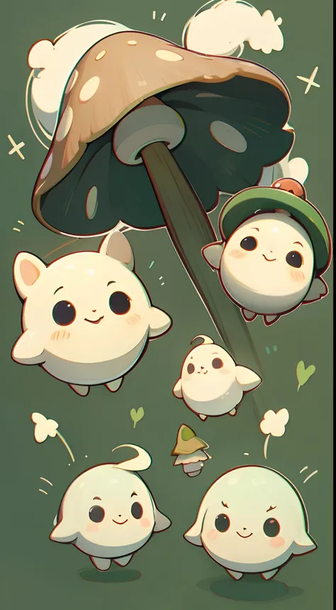 digitalart、Personification of the mushroom spirit、Yuru Chara Style、The hat is characteristic、Laugh、Wearing a bell