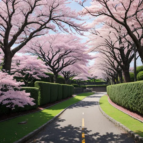 impacto genshin, kamisato ayaka caminhando, sakura trees, flor de cerejeira, segurando guarda-chuva, beautiful, highly detailed ...