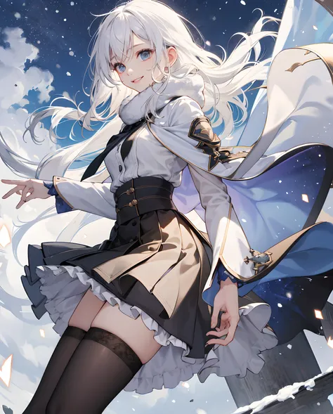 white  hair、Aimei、skirt by the、stockings、Winters、Nee Hasocks、A slight smil